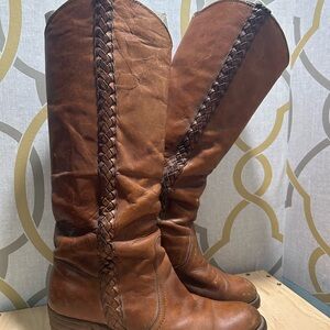 Vintage Frye black label  60s 70s campus boot braided tan sandal size 9.5